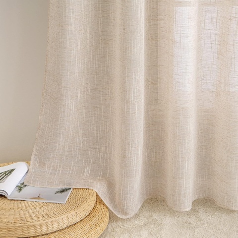 Zasłony MIULEE beżowe, wygląd lnu, zestaw 2 szt 140 x 260 cm