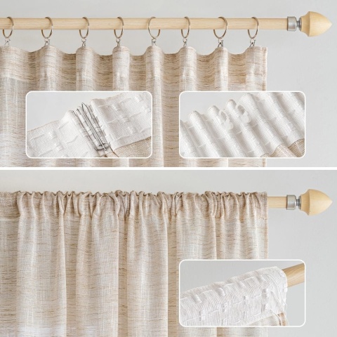 Zasłony MIULEE beżowe, wygląd lnu, zestaw 2 szt 140 x 260 cm