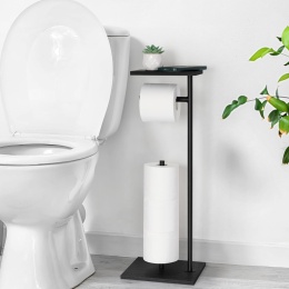 smusei Uchwyt na papier toaletowy z półką, stojący drewniany