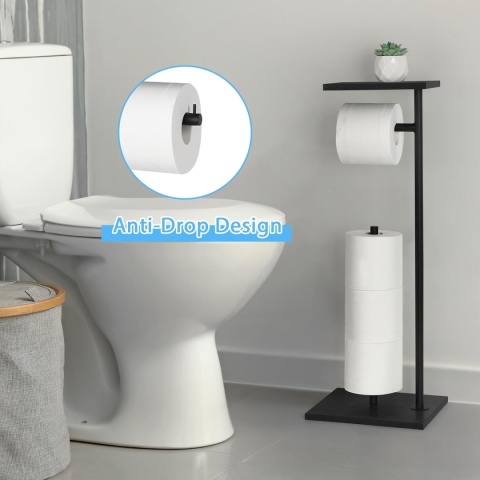 smusei Uchwyt na papier toaletowy z półką, stojący drewniany