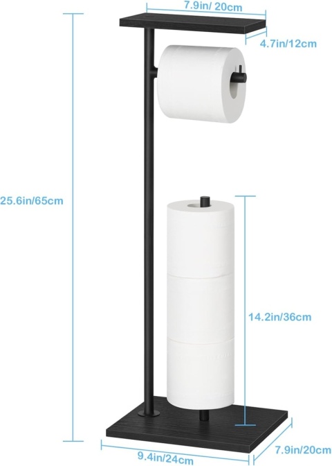 smusei Uchwyt na papier toaletowy z półką, stojący drewniany