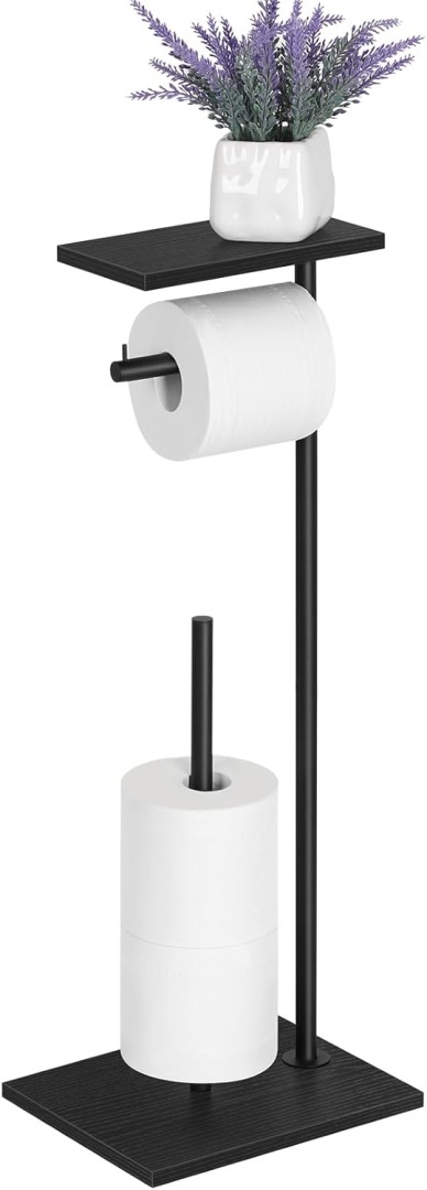smusei Uchwyt na papier toaletowy z półką, stojący drewniany