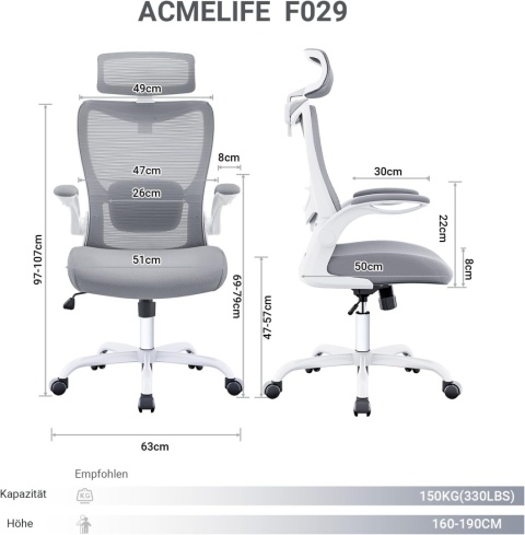 ACMELIFE Ergonomiczne krzesło biurowe z podparciem lędźwiowym