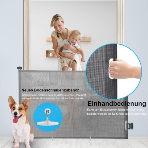 Bramka barierka ochronna na schody wysuwana, 0-140 cm szara