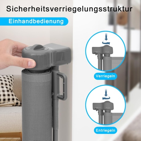 Bramka barierka ochronna na schody wysuwana, 0-140 cm szara