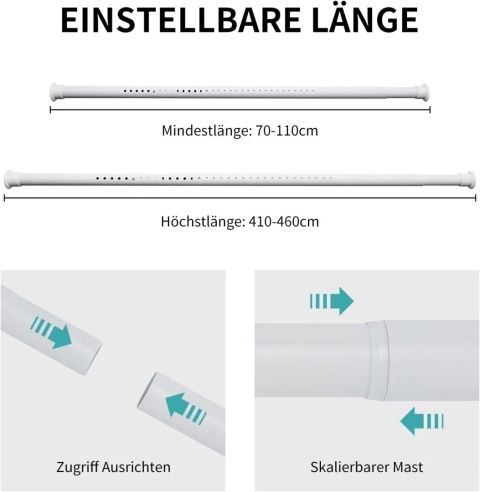 Drążek do zasłony bez wiercenia, 260-310 cm, 32 mm, teleskopowy