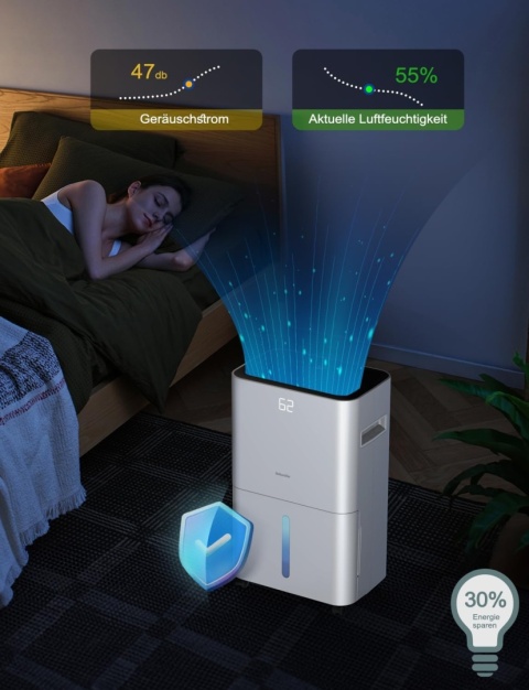 Elektryczny osuszacz powietrza, pojemność ok. 20 l/24 h 200 m³