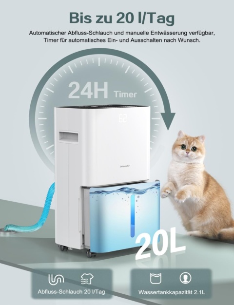 Elektryczny osuszacz powietrza, pojemność ok. 20 l/24 h 200 m³