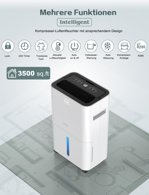 Elektryczny osuszacz powietrza, pojemność ok. 20 l/24 h 200 m³