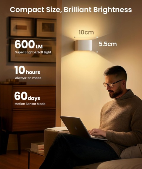 FULEN 2 szt akumulatorowych lamp z czujnikiem ruchu 3 kolory 3 tryby