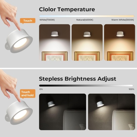 FULEN Lampa ścienna LED, 2 sztuki z akumulatorem 3200 mAh, 3 tryby