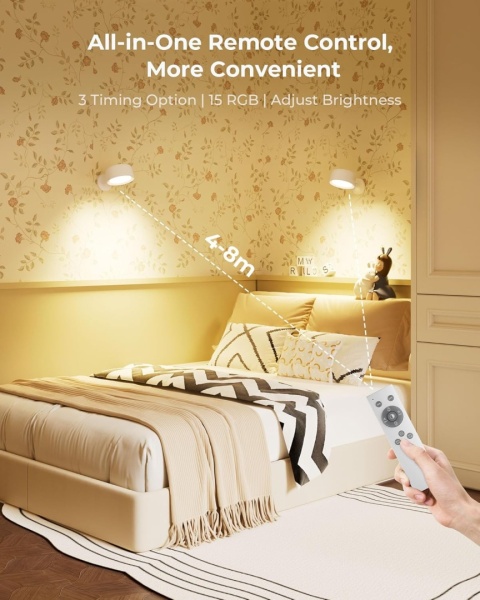 FULEN Lampa ścienna LED, 4 sztuki z akumulatorem , 3 tryby ,18 kolorow