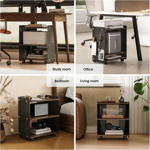 Fenge Mobilny stolik szafka na drukarkę, lampke z kółkami 3-poziomowy