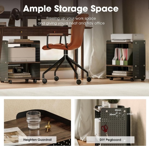 Fenge Mobilny stolik szafka na drukarkę, lampke z kółkami 3-poziomowy