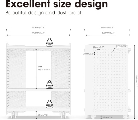 Fenge Mobilny stolik szafka na drukarkę, lampke z kółkami 3-poziomowy