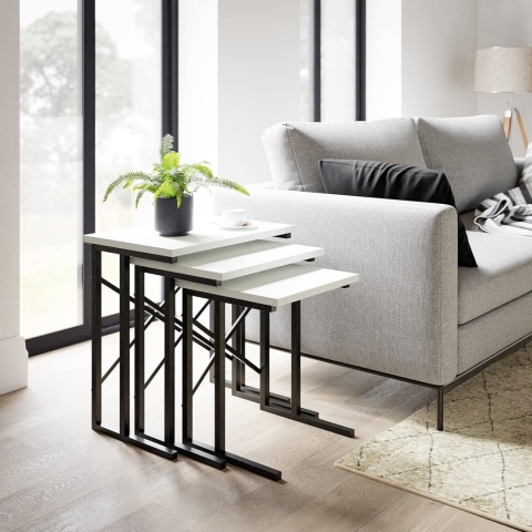 FurniChic Zestaw 3 stolików pomocniczych, stolik kawowy, BIEL I CZERN