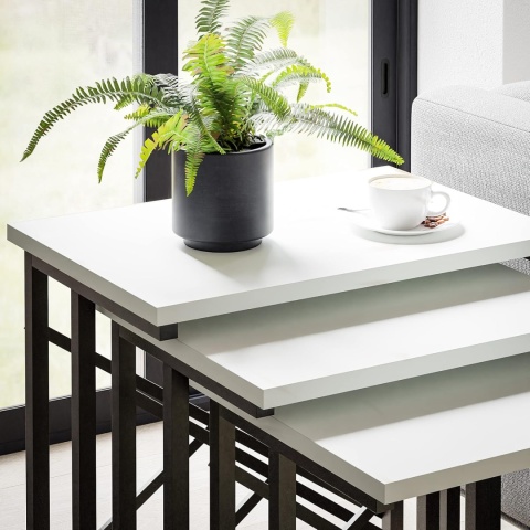 FurniChic Zestaw 3 stolików pomocniczych, stolik kawowy, BIEL I CZERN