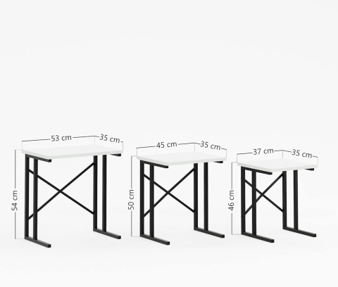 FurniChic Zestaw 3 stolików pomocniczych, stolik kawowy, BIEL I CZERN