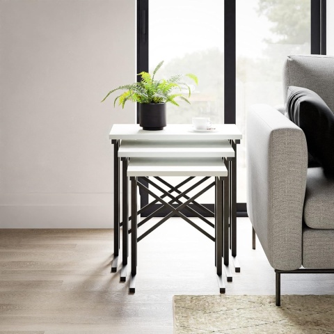 FurniChic Zestaw 3 stolików pomocniczych, stolik kawowy, BIEL I CZERN
