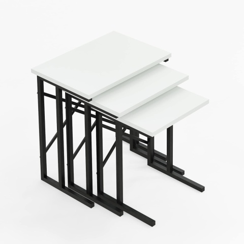 FurniChic Zestaw 3 stolików pomocniczych, stolik kawowy, BIEL I CZERN