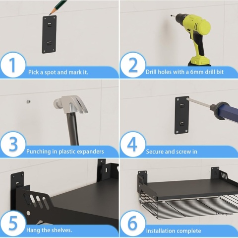 HMAKGG Wiszący regał do kuchenki mikrofalowej, uchwyt ścienny z koszem