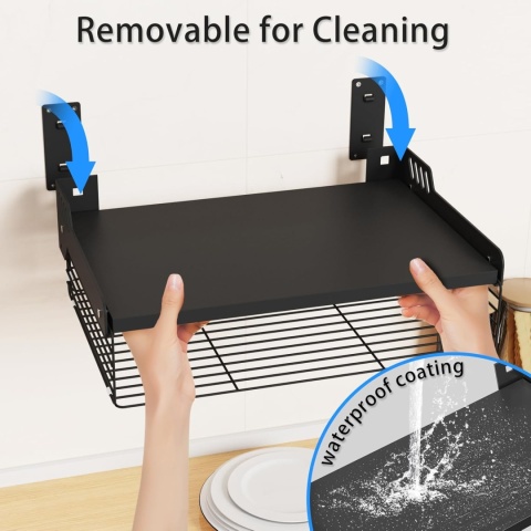 HMAKGG Wiszący regał do kuchenki mikrofalowej, uchwyt ścienny z koszem