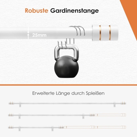 Karnisz 25 mm, biały, 66-105 cm, wysuwany
