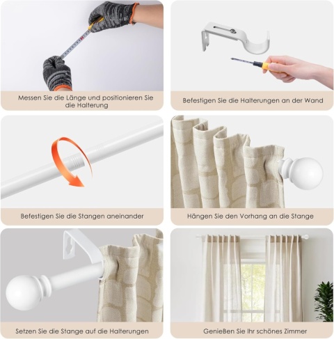 Karnisz biały z dekoracyjnymi wysuwany karnisz 67-307 cm średnica 16mm