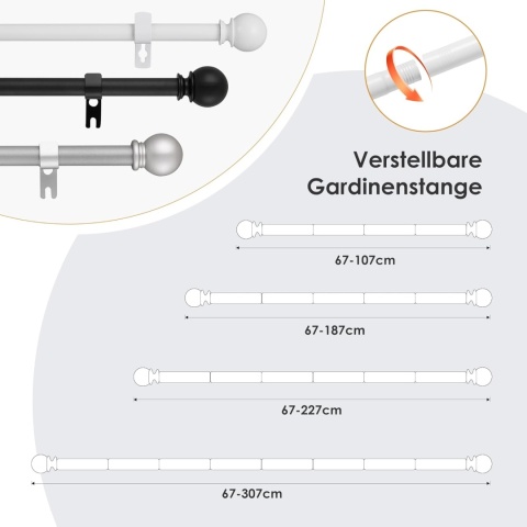 Karnisz biały z dekoracyjnymi wysuwany karnisz 67-307 cm średnica 16mm