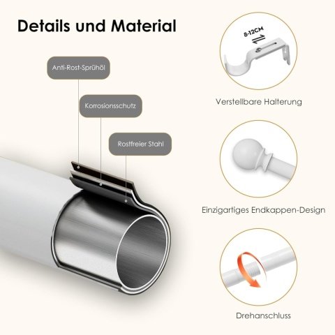 Karnisz biały z dekoracyjnymi wysuwany karnisz 67-307 cm średnica 16mm