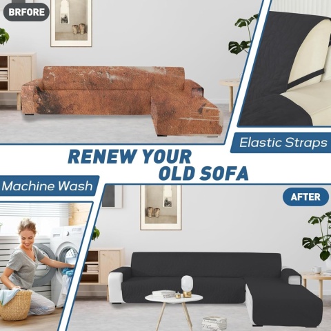 Ystyle Pokrowiec Na Sofę Narożnik 4-Osobowa (285cm, Czarny)