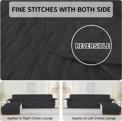 Ystyle Pokrowiec Na Sofę Narożnik 4-Osobowa (285cm, Czarny)