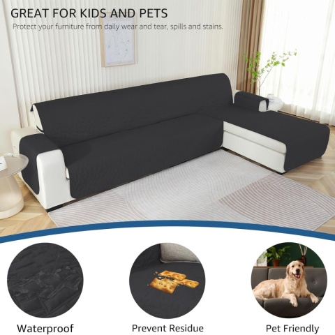 Ystyle Pokrowiec Na Sofę Narożnik 4-Osobowa (285cm, Czarny)