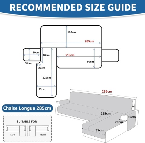 Ystyle Pokrowiec Na Sofę Narożnik 4-Osobowa (285cm, Czarny)