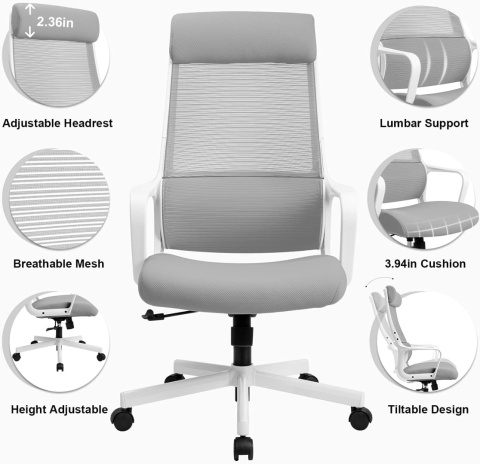 MELOKEA Ergonomiczne krzesło biurowe, z regulowanym zagłówkiem