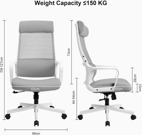 MELOKEA Ergonomiczne krzesło biurowe, z regulowanym zagłówkiem