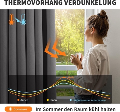 MIULEE Zasłona termiczna z izolacją zimną i ciepłą termiczną 225x140 cm