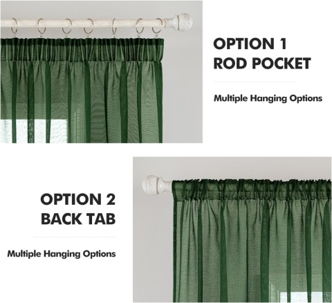 MIULEE Zasłony z taśmą marszczącą, zestaw 2 sztuk ciemnozielone, 140 x 145 cm