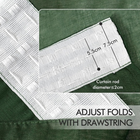 MIULEE Zasłony z taśmą marszczącą, zestaw 2 sztuk ciemnozielone, 140 x 145 cm
