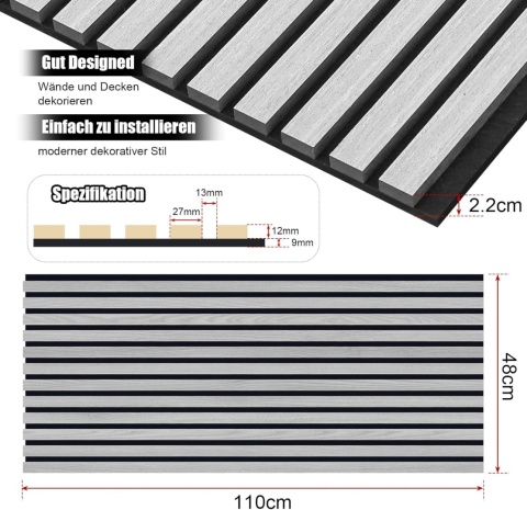 MaxEarn 2 panele akustyczne, szary dąb, 110 x 48 cm