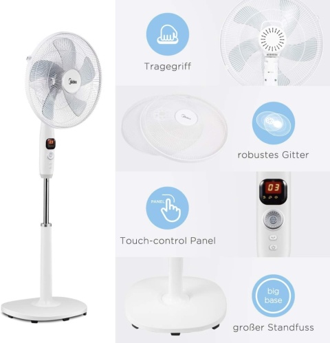 Midea FS40-16CR DC wentylator stojący, cichy, z pilotem 12 prędkości