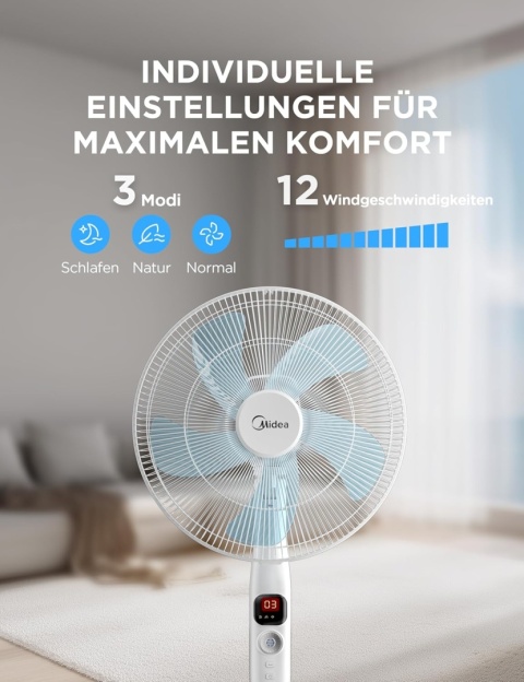 Midea FS40-16CR DC wentylator stojący, cichy, z pilotem 12 prędkości