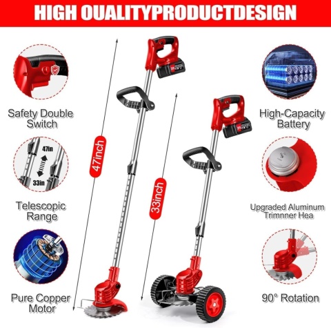 Podkaszarka elektryczna, 21 V, 4,0 Ah, zasilana akumulatorem, 3 w 1