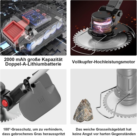 SMILOVII Podkaszarka do trawy z akumulatorem 2 x 2000 mAh zestaw XXL