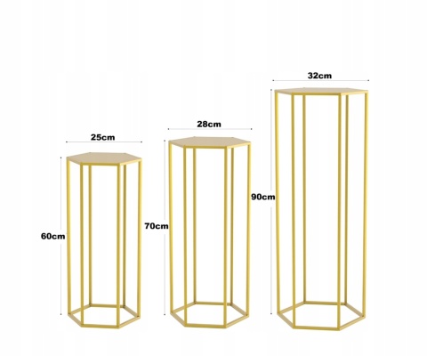 STOJAK na kwiaty metalowy ZŁOTY zestaw 3 sztuki Ślub dekoracja Wesele