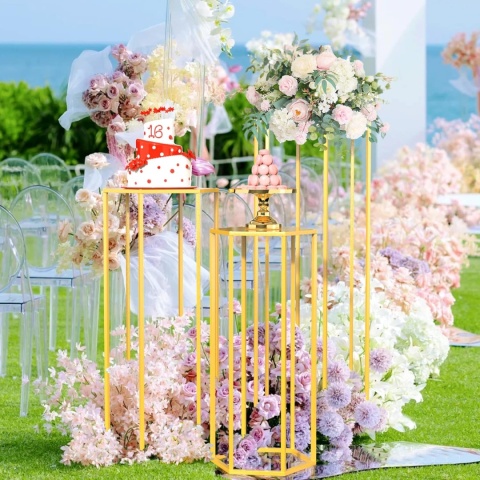 STOJAK na kwiaty metalowy ZŁOTY zestaw 3 sztuki Ślub dekoracja Wesele