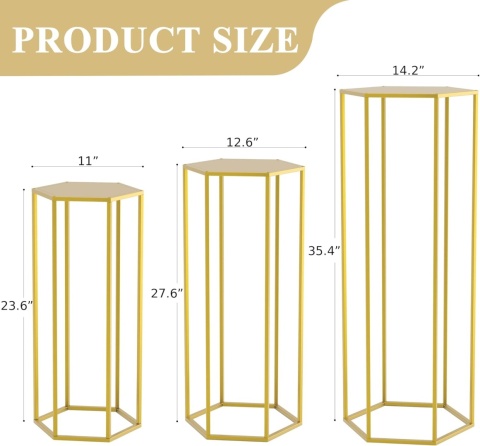 STOJAK na kwiaty metalowy ZŁOTY zestaw 3 sztuki Ślub dekoracja Wesele