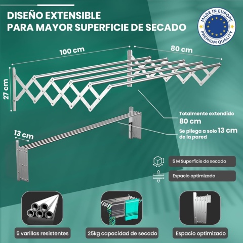 Suszarka ścienna 100 cm składany wieszak oszczędzający miejsce