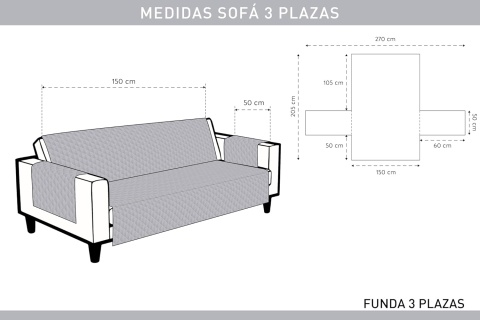 Textilhome - Pokrowiec na sofę Adele, 3 Osobowa, Dwustronny