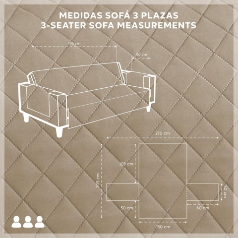 Textilhome - Pokrowiec na sofę MALU, 3 Osobowa, Dwustronny
